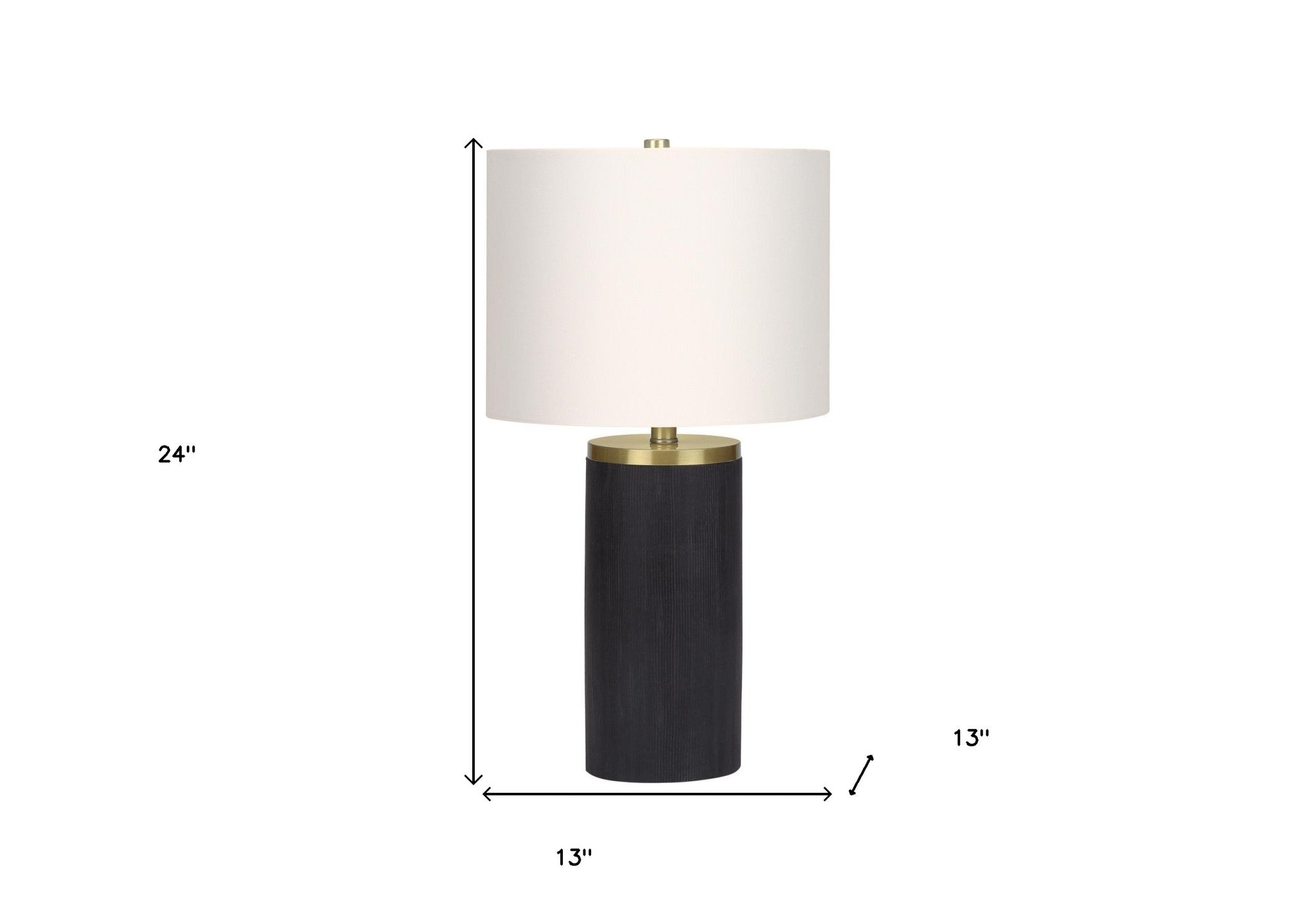 24" Black and Gold Concrete Cylinder Table Lamp With Ivory Drum Shade