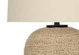 25" Beige Rattan Round Table Lamp With Beige Drum Shade