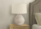 25" Cream Concrete Round Table Lamp With Beige Drum Shade