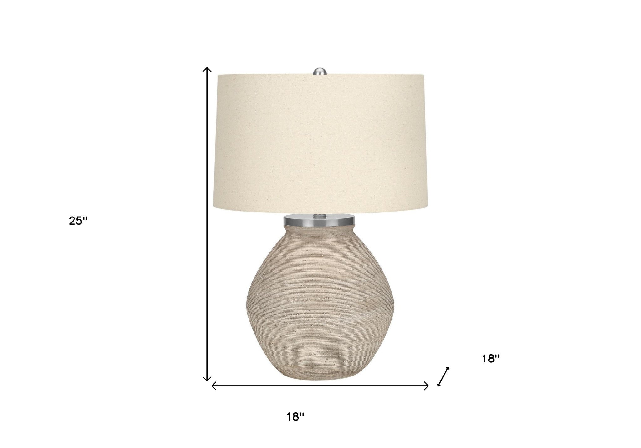 25" Cream Concrete Round Table Lamp With Beige Drum Shade