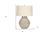 25" Cream Concrete Round Table Lamp With Beige Drum Shade