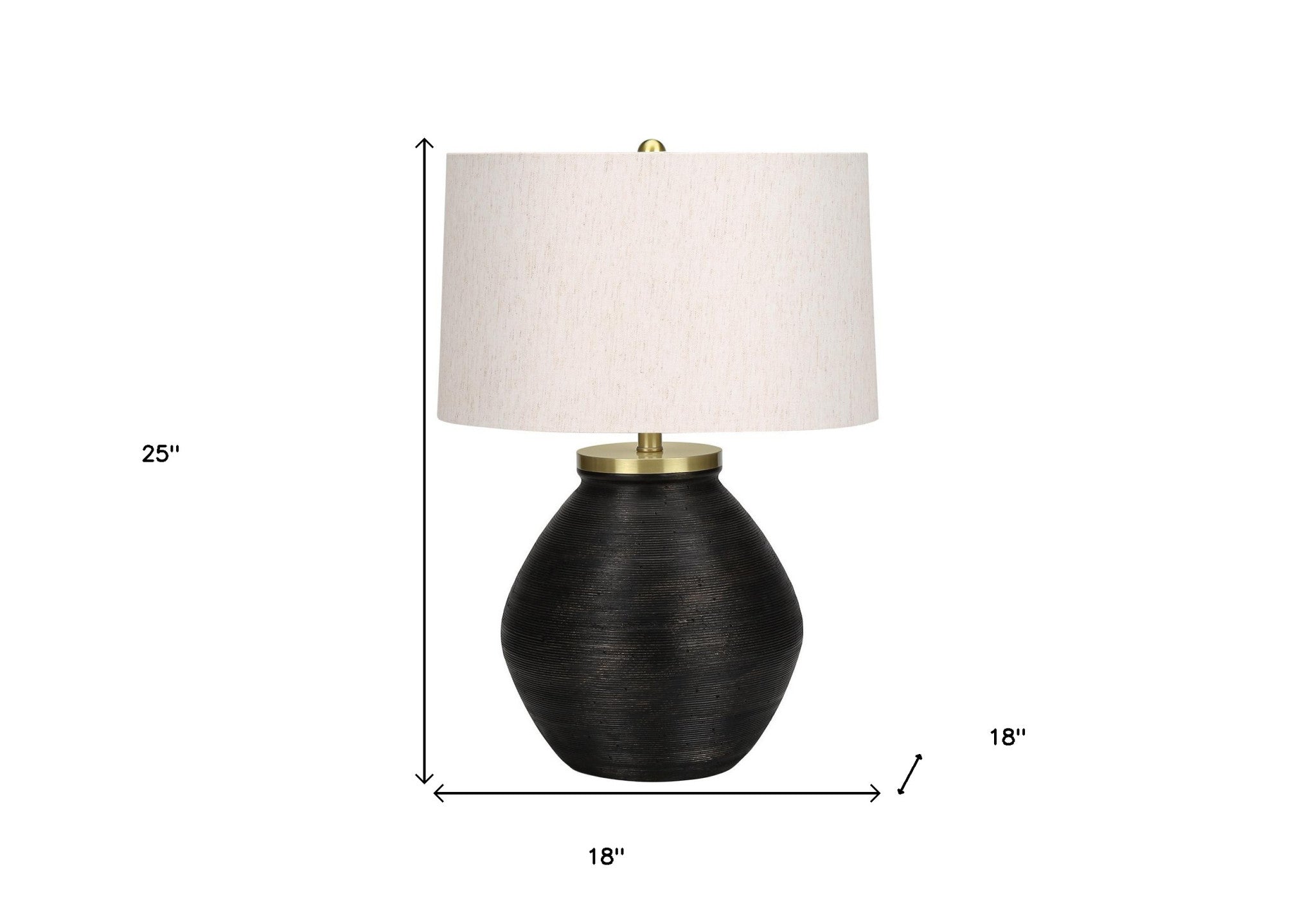 25" Black and Gold Concrete Round Table Lamp With Ivory Drum Shade