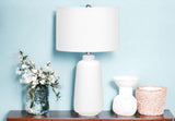 26" Cream Ceramic Cylinder Table Lamp With Cream Drum Shade