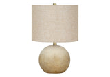 20" Beige Concrete Round Table Lamp With Beige Drum Shade