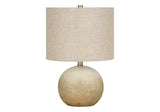 20" Beige Concrete Round Table Lamp With Beige Drum Shade