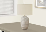 24" Cream Geometric Table Lamp With Cream Drum Shade