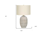 24" Cream Geometric Table Lamp With Cream Drum Shade