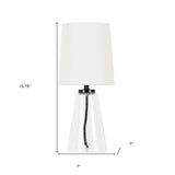 16" Clear Glass Geometric Table Lamp With White Drum Shade