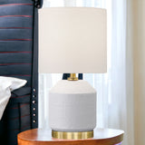 15" Gold and White Ceramic Cylinder Table Lamp With White Drum Shade