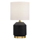 15" Black and Gold Ceramic Cylinder Table Lamp With White Drum Shade