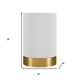 9" Brass Metal Cylinder Bedside Table Lamp With White Drum Shade