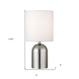 13" Silver Metal Cylinder Table Lamp With White Drum Shade