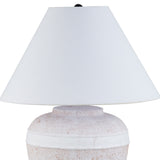 23" Red and White Ceramic Urn Table Lamp With White Cone Shade