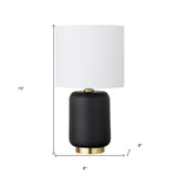 15" Black and Gold Ceramic Cylinder Table Lamp With White Drum Shade