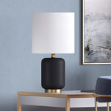 15" Black and Gold Ceramic Cylinder Table Lamp With White Drum Shade