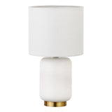 15" Gold and White Ceramic Cylinder Table Lamp With White Drum Shade