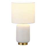 15" Gold and White Ceramic Cylinder Table Lamp With White Drum Shade