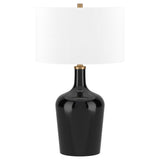 25" Black Glass Urn Table Lamp With White Drum Shade