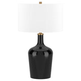 25" Black Glass Urn Table Lamp With White Drum Shade