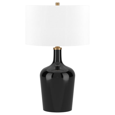 25" Black Glass Urn Table Lamp With White Drum Shade