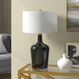 25" Black Glass Urn Table Lamp With White Drum Shade