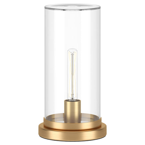 13" Brass Metal Table Lamp With Clear Cylinder Shade