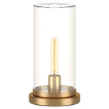 13" Brass Metal Table Lamp With Clear Cylinder Shade