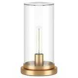 13" Brass Metal Table Lamp With Clear Cylinder Shade