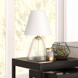 14" Clear Glass Geometric Table Lamp With White Drum Shade