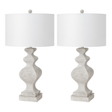 Set of Two 30" Distressed White Table Lamp USB With White Cone Shade