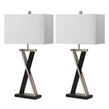 Set of Two 29" Black Metal Table Lamp With White Cone Shade