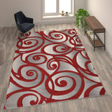 Red 8 X 10 Sculpted High-Low Pile Area Rug