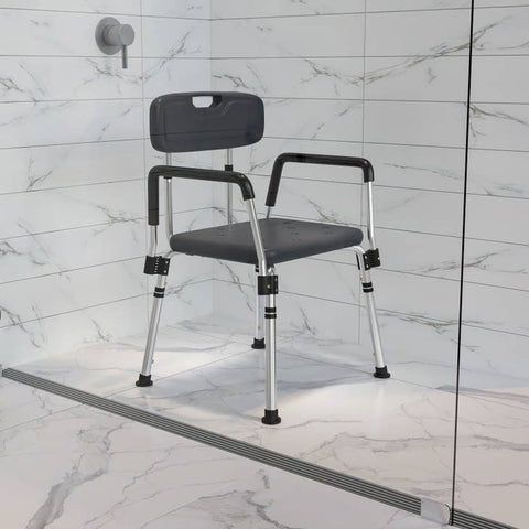 Quick Release Back & Arm Gray Shower Chair