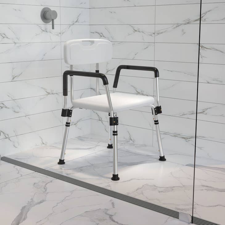 Quick Release Back & Arm White Shower Chair