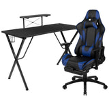 Black Gaming Desk-Cup Holder/Reclining Chair Set