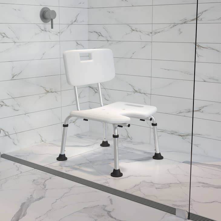 Tool-Free U-Shaped White Bath & Shower Chair