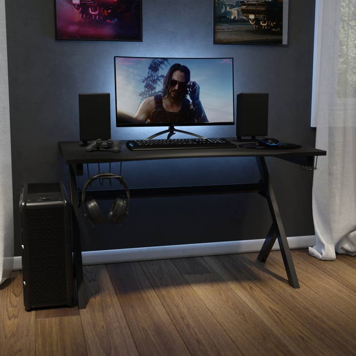 Black Computer Gaming Desk - Headphone Holder