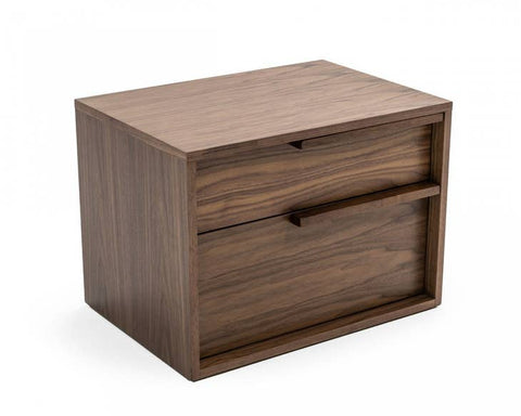 Modern Light Brown Walnut Nightstand with Two Drawers