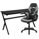 Gray and Black Gaming Desk and Chair Set with Cup Holder