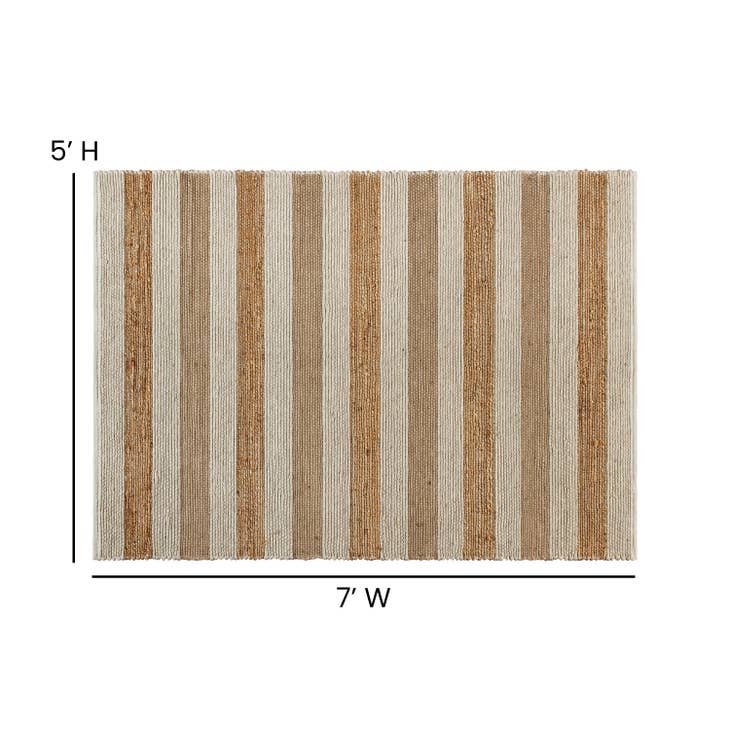 5' X 7' Natural Handwoven Striped Jute Area Rug