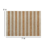 5' X 7' Natural Handwoven Striped Jute Area Rug