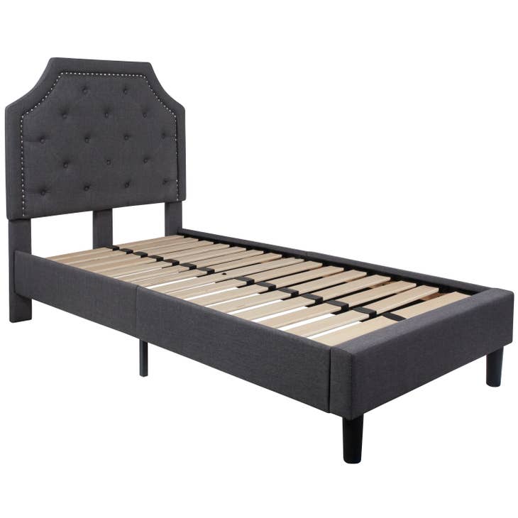 Tufted Dark Gray Fabric Platform Bed