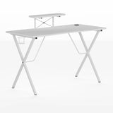 White Gaming Desk with Monitor/Smartphone Stand