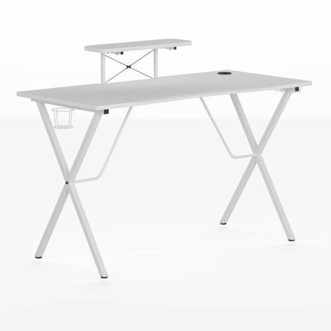 White Gaming Desk with Monitor/Smartphone Stand