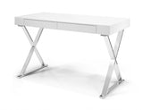 47" White and Silver Writing Desk With Two Drawers