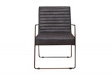 30" Charcoal And Brown Faux Leather Tufted Distressed Arm Chair