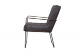 30" Charcoal And Brown Faux Leather Tufted Distressed Arm Chair