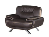 Two Piece Indoor Brown Genuine Leather Five Person Seating Set