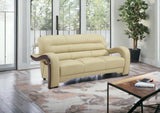 76" Beige And Brown Faux Leather Sofa