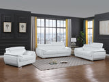 86" White And Silver Leather Sofa